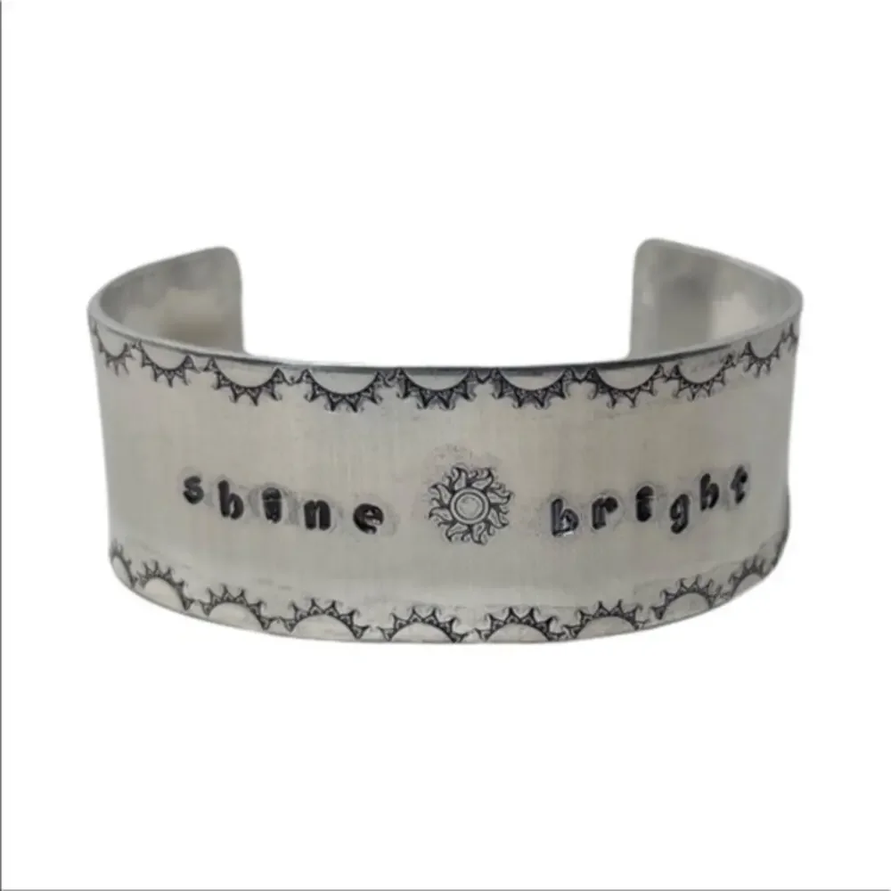 Handmade stamped‎ celestial sun Shine bright wide adjustable cuff bracelet